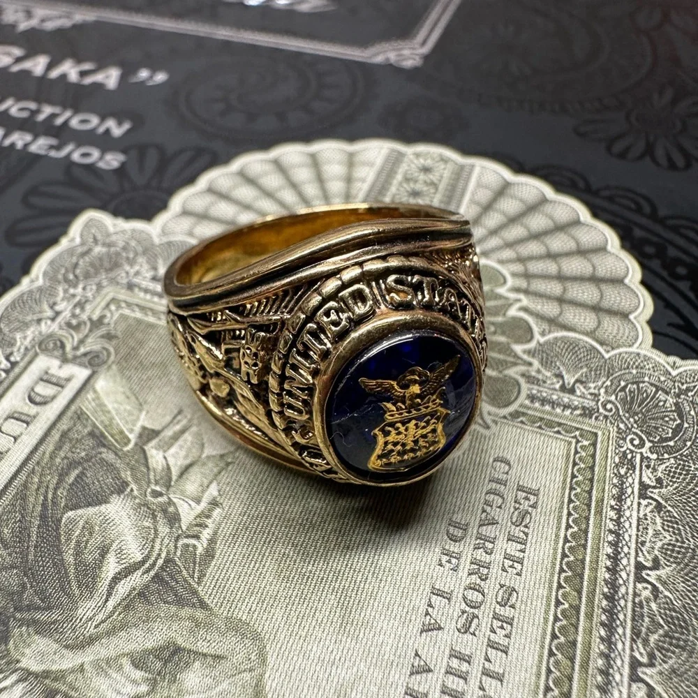 Vintage 14k Gold Filled and Blue Men's UNITED STATES AIR FORCE Ring SZ 12